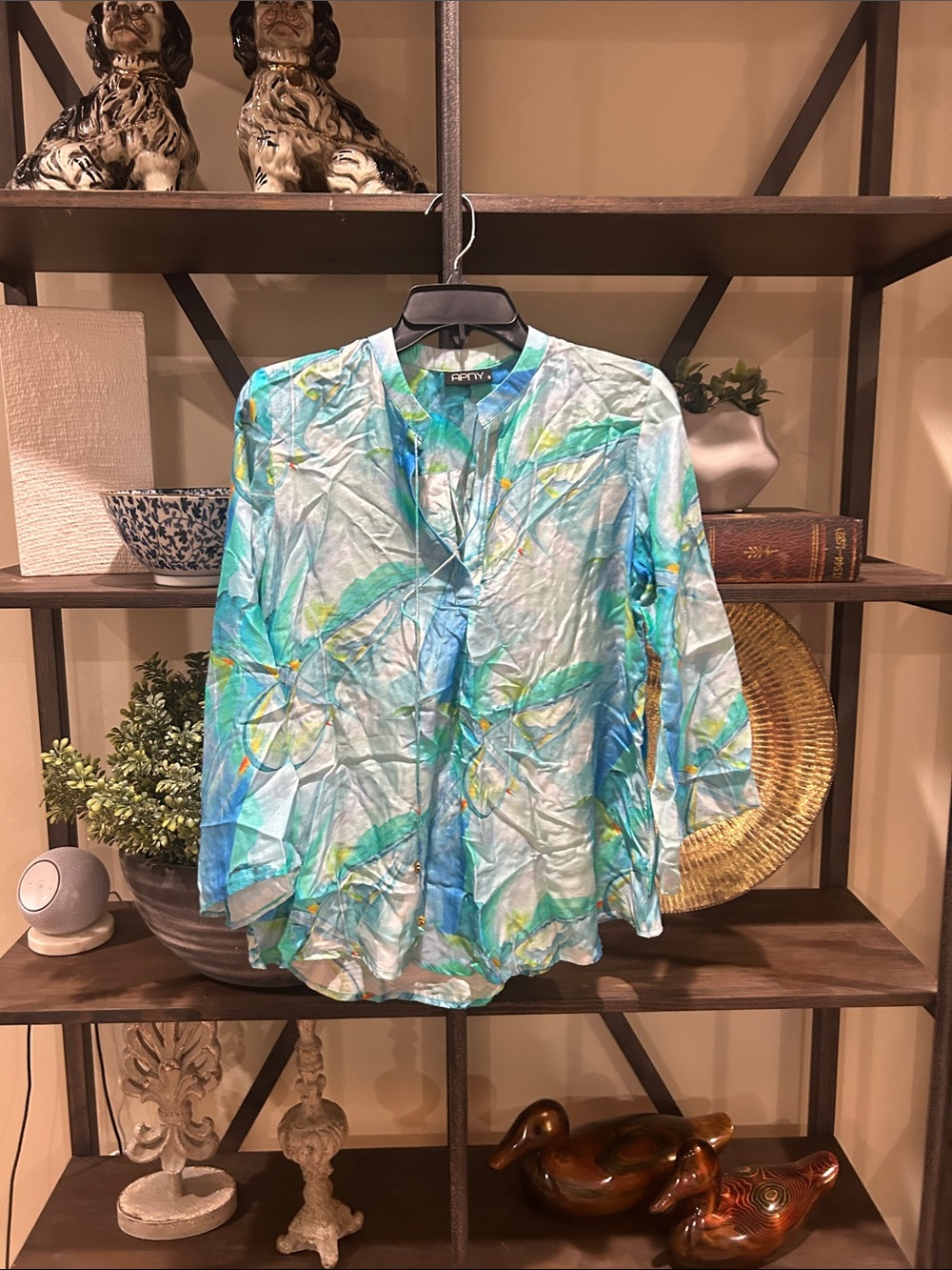 APNY Blue Floral Lightweight Button-Front Blouse